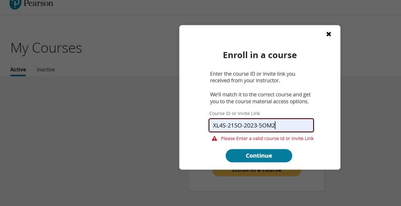 What should I do if I get an invalid course ID or invite link error?